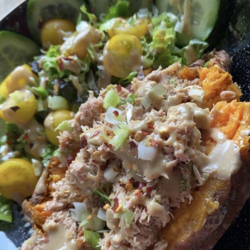 Tuna & Tahini Sweet Potato - Flamin' Fitness