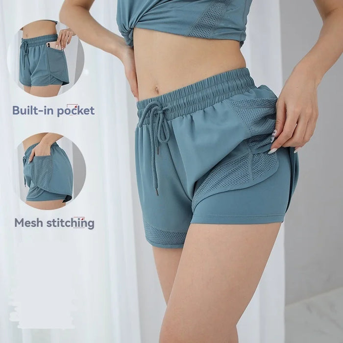 Women’s Fitness Shorts with Mesh Pockets and Drawstring
