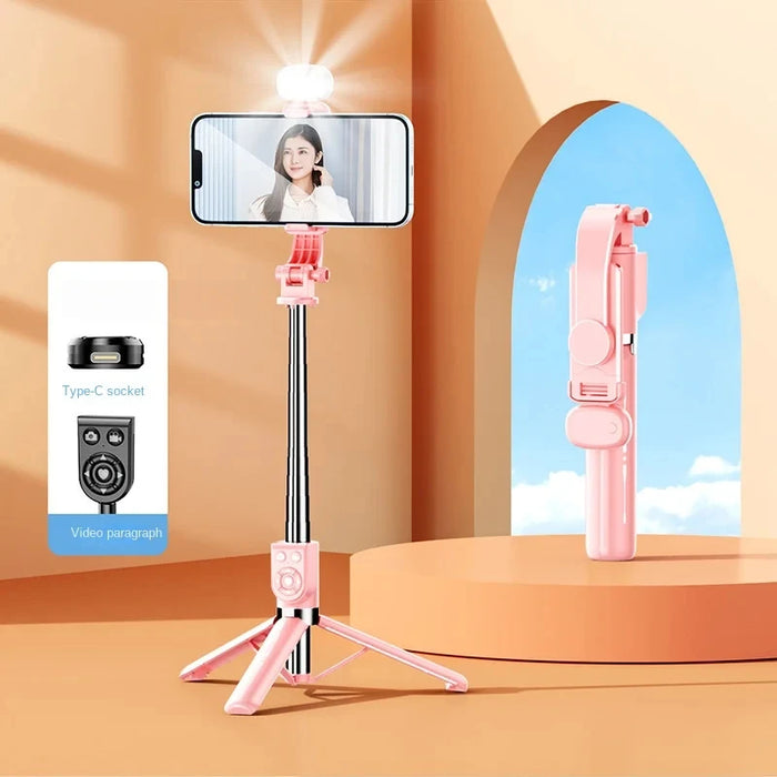 1M Selfie Stick Tripod with LED Light and Bluetooth Remote for iPhone/Android