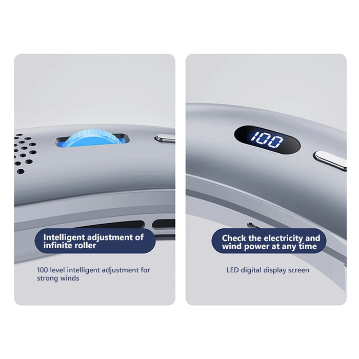 Portable Hanging Bladeless Neck Fan with LED Display